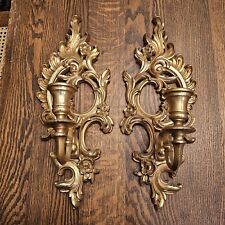 Pair Of Vinrage Gold Syroco  Made in USA 4131 Floral Wall Sconces 1962 picture