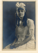 1920s Vintage Photo Girl Long Curls Big Bow in Hair Original Portrait picture