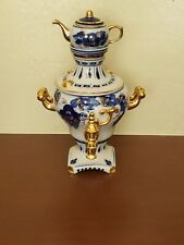 Vintage Porcelain Gzhel handcrafted Samovar with teapot, home kitchen decoration picture