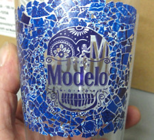 MODELO CERVEZA SUGAR SKULL BEER PINT GLASS 🔥 DAY OF DEAD MOSAIC BLUE GOLD NEW picture