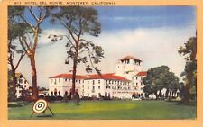 Monterey California~Hotel Del Monte~Archery Target on Lawn~1940s Linen Postcard picture