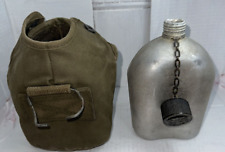 WWII US Military Army Aluminum Canteen Orig Green Canvas Cover - Wool Insulated picture