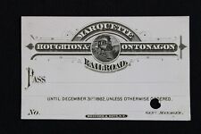 NICE ANTIQUE 1882 MARQUETTE HOUGHTON & ONTONAGON ANNUAL RAILROAD PASS-RAILWAY picture