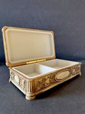 Vintage Ornate Jewelry Box Rose Cameo Victorian Style Velvet Lined Hinged Resin picture