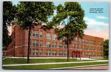 Monroe Michigan~Front of Junior Senior High School~Vintage Linen Postcard picture
