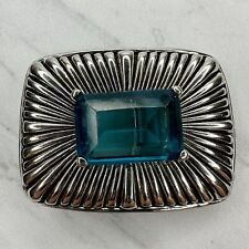 MX Vintage Blue Rhinestone and Silver Tone Western Belt Buckle picture