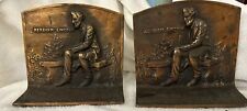 Antique Solid Bronze L-Shape Bookends Abraham Lincoln Seated on Bench picture