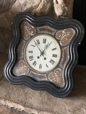 19th Century Napoleon lll French Wall Clock Black Frame Mother Of Pearl Inlay picture