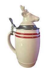 Threshold Stoneware Stein Stag Head w/ Pewter Lid 9”  Beer 2013 Red Holiday Gift picture