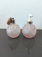 Vintage Frosted Pink Glass Bow Perfume Bottle W/Atomizer Lotion Dispenser K14 picture