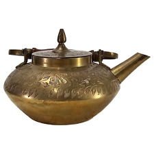 Beautiful Vintage Indian Etched  Brass Tea Kettle Floral Tea Pot 7 in picture