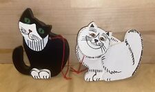 2 Vintage 1983 Wooden Ornaments Stephanie Siegel Kitty Cat Bobble Heads picture
