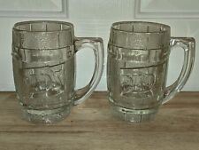 VTG PAIR DAD'S ROOT BEER CLEAR BARREL SHAPE 2 POUND DRINKING GLASS MUGS A+ FINE picture
