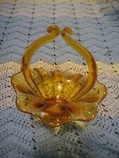 VINTAGE YELLOW GLASS BASKET WITH GLASS HANDLE picture