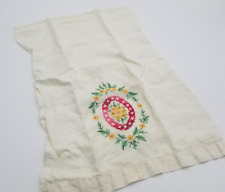 Lovely Vintage Linen Dish Towel with Hand Embroidered Floral Medallion ~ A1-5b picture