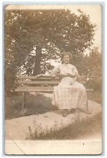 c1910's Woman Bench Sidewalk Brewerton New York NY RPPC Photo Unposted Postcard picture