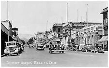 Postcard Redding, California Street Scene Store Fronts Car Reprint #10081 picture