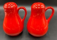 Hall China Vintage CHINESE RED EMBOSSED SALT & PEPPER SHAKERS  (617P) picture