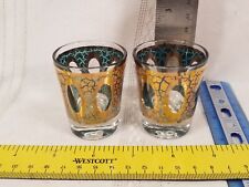 2 Culver Pisa Shot Glass Vintage Mid Century Gold Emerald overlay Color 1 oz picture