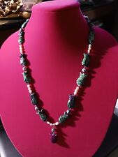 Natural Large RUBY ZOISITE TULIP Pearl Crystal Cloisonne Necklace picture