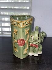 Vintage Jade Green Lucky Trunk Up Elephant/ Heart Bamboo Planter picture