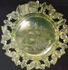 Summit Westmoreland Vaseline Glass Plate - Ship With Eagle And Flag Circa 1970's picture