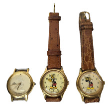 3 Vintage Mickey Mouse Lorus Quartz Women's Watches Leather Strap Brown picture