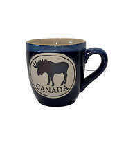 Canada Moose Stoneware Ceramic 16 Oz Mug Blue Tan Inside Large EUC picture