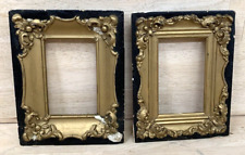 ANTIQUE PICTURE FRAMES Old Early Black Gold Wood Set HANDMADE NOT EXACT IN SIZE picture