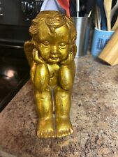Vintage Large Gold Cherub WINGED ANGEL Sitting Angel Figure 10” T picture