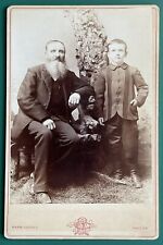 Antique Victorian Cabinet Card Photo Bearded Father & Son Iowa Or Illinois picture