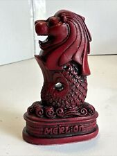 Red Wood Carved Singapore Merlion Sea Lion Statue Sculpture Figurine  picture