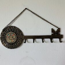VTG Wall Hanging Key Rack Holder Israel Brass Jewish Menorah 5 Key Keyring 9” picture