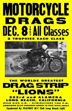 1960's Lions Dragstrip Motorcycle Drag Racing Small Space Poster Art Print picture