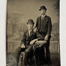 Antique Tintype Photograph Rascally Young Men Teen Boys Cigars & Bowler Hats picture