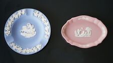 Two Vintage Wedgwood Jasperware White Relief Trinket Dishes picture