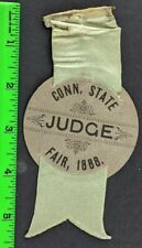 Vintage 1888 Connecticut State Fair Paper Judge Ribbon Pin Badge (Pin has rust) picture