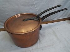Large Antique L.F.D & H NY Heavy Wrought Copper Cook Pot Sauce Pan Iron Handle picture