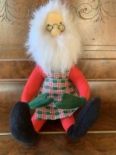 Vintage Santa Christmas Bendable Posable Felt Fabric Plaid Apron Jus Seasonal picture