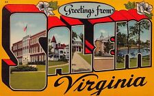 Salem Virginia VA Greetings From Large Letter Linen E-8799 Postcard picture