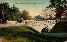Vintage Peoria Illinois IL Bridge on Park Driveway Postcard 1914 picture