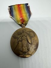 Old Vtg C1918 US WW1 Victory Medal Military Great War For Civilization Angel Pin picture