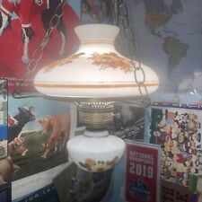 Vintage Floral & Gold Trim Hanging Hurricane Swag Lamp Rare Chain Lamp picture