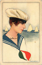 PC ARTIST SIGNED, NANNI, ITALIAN, GLAMOUR LADY, SHIPS, Vintage Postcard (b48334) picture