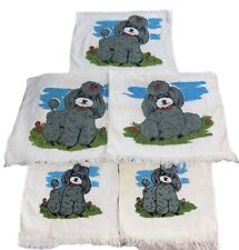 Vintage Terry Fringe Towel Grey Poodle Dog Kitschy Puppy Bathroom White Flawed picture