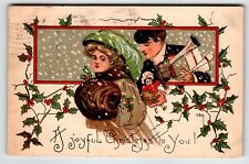 Christmas Postcard Victorian Women Muff Man Gifts Doll Bear Signed HB Griggs HBG picture