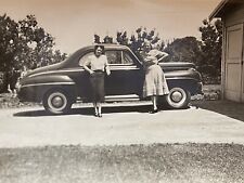 Two Women Posing In Front Of 1948 Ford Six Deluxe Club Coupe Photo Snapshot picture