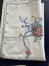 Antique-vintage Cross Stitch Hand Embroidered Table Cloth And 6Napkins picture