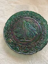 Vtg Imperial Iridescent carnival glass 9 inch plate 2 turtle doves , Christmas picture