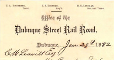 Vintage LETTERHEAD*DUBUQUE STREET RAIL ROAD*1882*handwritten letter *J2 picture